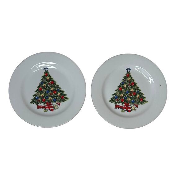Vintage Christmas Tree Snack Dessert Plates Set of 2 Sea Gull Fine China 7" - Picture 1 of 6